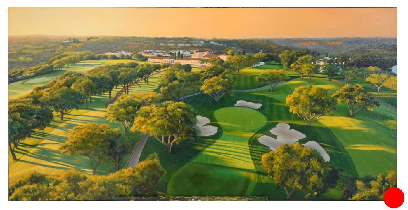 "Golden Hour at Real Club Valderrama" Original Oil Painting, 24" x 48" Golf Course Painting