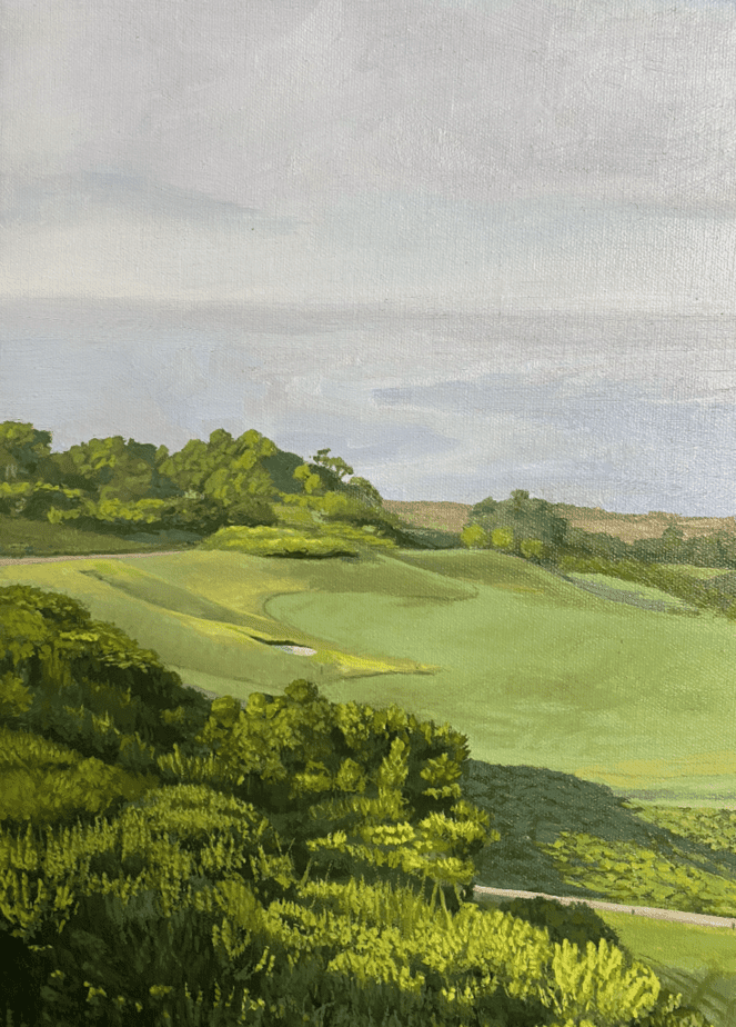 GOLF ART: Pelican Hill golf club golf course painting, close up 