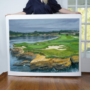 "No. 17 and 18 at Pebble Beach" golf art 36" x 48"