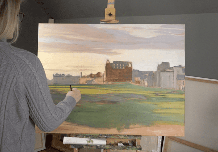 Beginning of a golf art painting