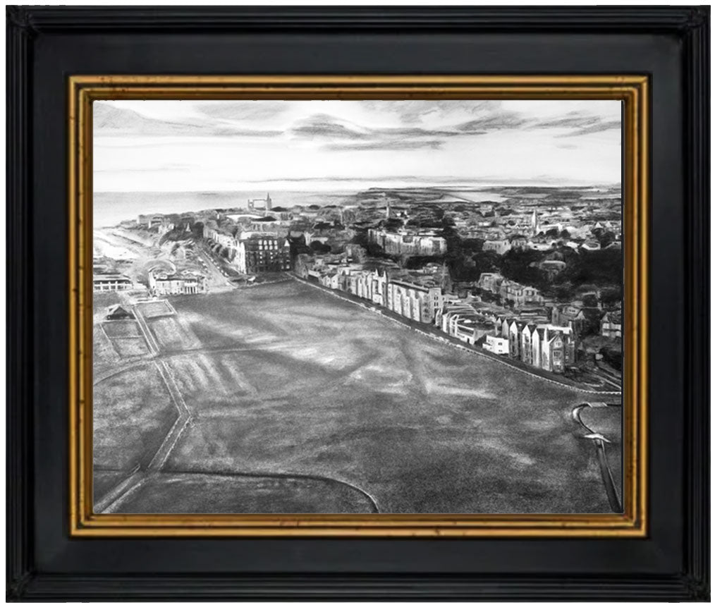 Morning Shadows of the Old Course Sketch with frame